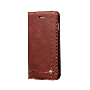 pudini flip cover for samsung galaxy s9 case pu leather auto magnet pouch closure - brown