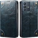 PU Leather Wallet Folio Case for Vivo V23 5G Flip Cover Book Design Pouch with Stand &amp; Card Slot Magnetic Push Closure - Blue