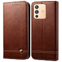 PUDINI® Flip Cover for Vivo V23 5G Case PU Leather Auto Magnet Pouch Closure - Brown