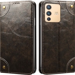 pu leather wallet folio case for vivo v23 pro 5g flip cover book design pouch with stand amp card slot magnetic push closure - grey