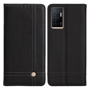 pudini flip cover for vivo v23e 5g case pu leather auto magnet pouch closure - black