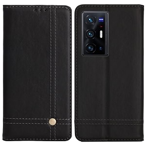 pudini flip cover for vivo x70 pro  vivo x70 pro plus case pu leather auto magnet pouch closure - black