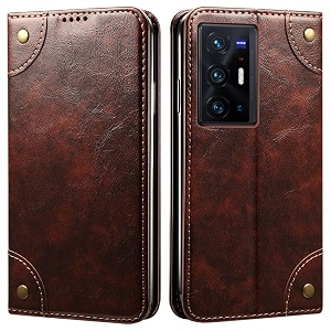pu leather wallet folio case for vivo x70 pro  vivo x70 pro plus flip cover book design pouch with stand amp card slot magnetic push closure - coffee