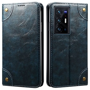 pu leather wallet folio case for vivo x70 pro  vivo x70 pro plus flip cover book design pouch with stand amp card slot magnetic push closure - blue