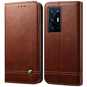 pudini flip cover for vivo x70 pro  vivo x70 pro plus case pu leather auto magnet pouch closure - brown