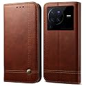 PUDINI® Flip Cover for Vivo X80 PRO Case PU Leather Auto Magnet Pouch Closure - Brown