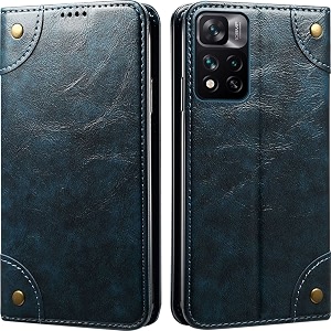 pu leather wallet folio case for xiaomi 11i 5g  11i hypercharge flip cover book design pouch with stand amp card slot magnetic push closure - blue