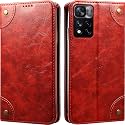 PU Leather Wallet Folio Case for Xiaomi 11i 5G / 11i Hypercharge Flip Cover Book Design Pouch with Stand &amp; Card Slot Magnetic Push Closure - RED