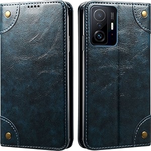 pu leather wallet folio case for xiaomi 11t pro 5g flip cover book design pouch with stand amp card slot magnetic push closure - blue