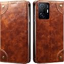 PU Leather Wallet Folio Case for Xiaomi 11T PRO 5G Flip Cover Book Design Pouch with Stand &amp; Card Slot Magnetic Push Closure - Brown