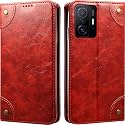PU Leather Wallet Folio Case for Xiaomi 11T PRO 5G Flip Cover Book Design Pouch with Stand &amp; Card Slot Magnetic Push Closure - RED
