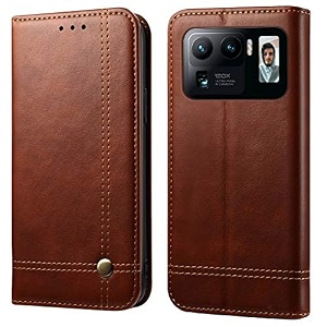 pudini flip cover for xiaomi mi 11 ultra case pu leather auto magnet pouch closure - brown