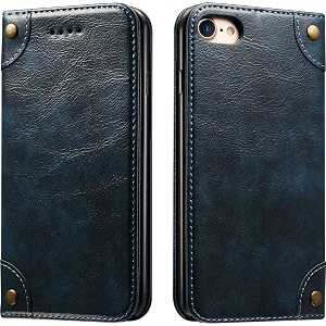 pu leather wallet folio case for apple iphone 7  iphone 8  iphone se 20222020 47 inch flip cover book design pouch with stand amp card slot magnetic push closure - blue