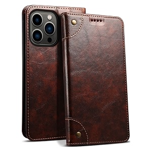 pu leather wallet folio case for apple iphone 13 pro flip cover book design pouch with stand amp card slot magnetic push closure - coffee