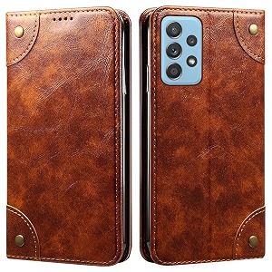 pu leather wallet folio case for samsung galaxy a52  galaxy a52s 5g flip cover book design pouch with stand amp card slot magnetic push closure - brown