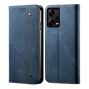 pudini luxury denim leather finish flip cover for redmi note 12 pro  12 pro plus 5g wallet case cards slot with magnetic closer kickstand flip cover 360 protection - blue