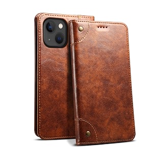 pu leather wallet folio case for apple iphone 13 mini flip cover book design pouch with stand amp card slot magnetic push closure - brown