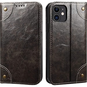 pu leather wallet folio case for apple iphone 11 61 flip cover book design pouch with stand amp card slot magnetic push closure - grey