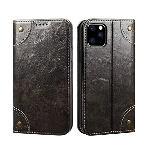 pu leather wallet folio case for apple iphone 11 pro 58 flip cover book design pouch with stand amp card slot magnetic push closure - grey