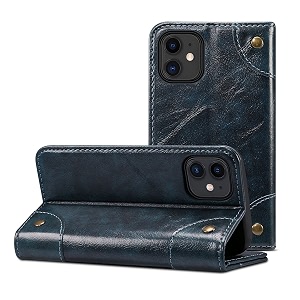 pu leather wallet folio case for apple iphone 12 mini 54 inch flip cover book design pouch with stand amp card slot magnetic push closure - blue