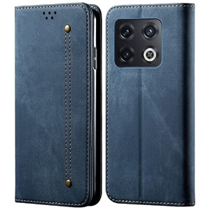 pudini luxury denim leather finish flip cover for one plus 10 pro 5g  oneplus 10 pro 5g wallet case cards slot with magnetic closer kickstand flip cover 360 protection - blue