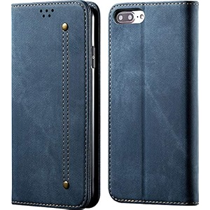 pudini luxury denim leather finish flip cover for apple iphone 8 plusiphone 7 plus 55 inch wallet case cards slot with magnetic closer kickstand flip cover 360 protection - blue