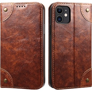 pu leather wallet folio case for apple iphone 11 61 flip cover book design pouch with stand amp card slot magnetic push closure - brown