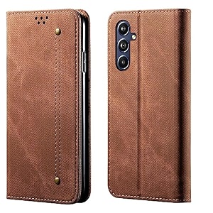 pudini luxury denim leather finish flip cover for vivo x70 pro  vivo x70 pro plus wallet case cards slot with magnetic closer kickstand flip cover 360 protection - brown