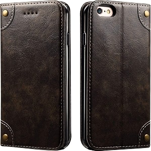 pu leather wallet folio case for apple iphone 6s  iphone 6 47 inch flip cover book design pouch with stand amp card slot magnetic push closure - coffee