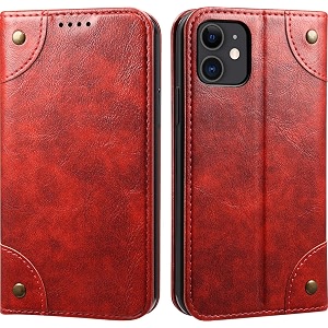 pu leather wallet folio case for apple iphone 11 61 flip cover book design pouch with stand amp card slot magnetic push closure - red