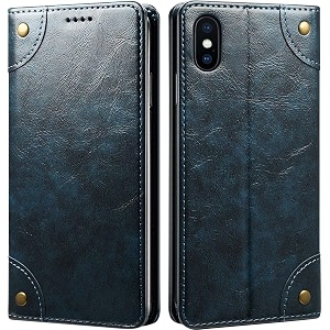 pu leather wallet folio case for apple iphone xsiphone x 58 inch flip cover book design pouch with stand amp card slot magnetic push closure - blue