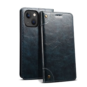 pu leather wallet folio case for apple iphone 13 mini flip cover book design pouch with stand amp card slot magnetic push closure - blue