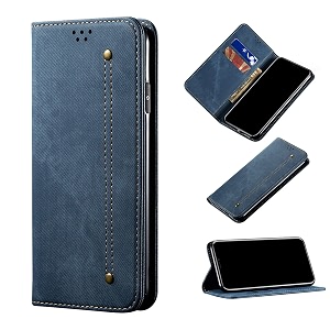 pudini luxury denim leather finish flip cover for oppo reno7 5g  reno 7 5g wallet case cards slot with magnetic closer kickstand flip cover 360 protection - blue