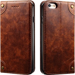 pu leather wallet folio case for apple iphone 6s plusiphone 6 plus 55 inch flip cover book design pouch with stand amp card slot magnetic push closure - brown