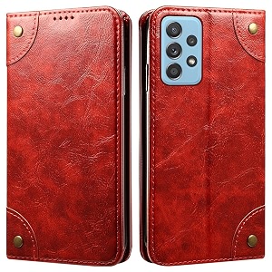 pu leather wallet folio case for samsung galaxy a52  galaxy a52s 5g flip cover book design pouch with stand amp card slot magnetic push closure - red