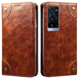 pu leather wallet folio case for vivo x60 pro pluspro flip cover book design pouch with stand amp card slot magnetic push closure - brown