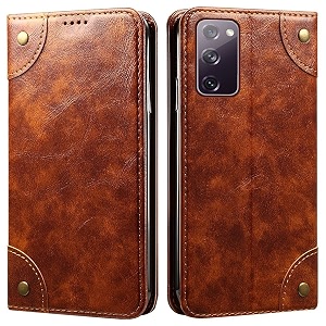 pu leather wallet folio case for samsung galaxy s20 fe  s20 fe 5g flip cover book design pouch with stand amp card slot magnetic push closure - brown