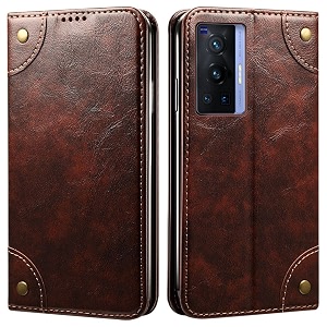 pu leather wallet folio case for vivo x70 pro flip cover book design pouch with stand amp card slot magnetic push closure - coffee