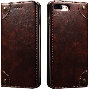 pu leather wallet folio case for apple iphone 8 plusiphone 7 plus 55 inch flip cover book design pouch with stand amp card slot magnetic push closure - coffee