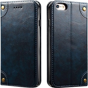 pu leather wallet folio case for apple iphone 6s plusiphone 6 plus 55 inch flip cover book design pouch with stand amp card slot magnetic push closure - blue