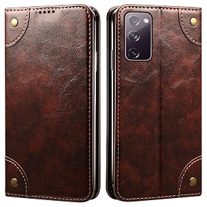 pu leather wallet folio case for samsung galaxy s20 fe  s20 fe 5g flip cover book design pouch with stand amp card slot magnetic push closure - coffee