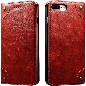 pu leather wallet folio case for apple iphone 8 plusiphone 7 plus 55 inch flip cover book design pouch with stand amp card slot magnetic push closure - red