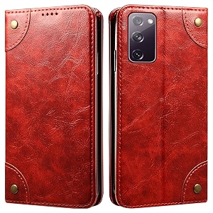 pu leather wallet folio case for samsung galaxy s20 fe  s20 fe 5g flip cover book design pouch with stand amp card slot magnetic push closure - red
