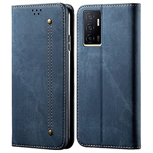 pudini luxury denim leather finish flip cover for xiaomi mi 11 ultra wallet case cards slot with magnetic closer kickstand flip cover 360 protection - blue