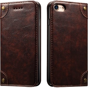 pu leather wallet folio case for apple iphone 7  iphone 8  iphone se 20222020 47 inch flip cover book design pouch with stand amp card slot magnetic push closure - coffee
