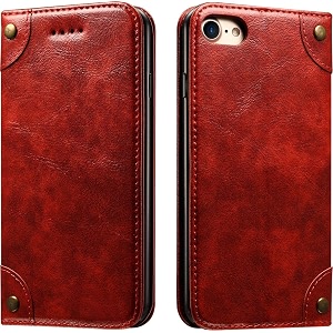 pu leather wallet folio case for apple iphone 7  iphone 8  iphone se 20222020 47 inch flip cover book design pouch with stand amp card slot magnetic push closure - red
