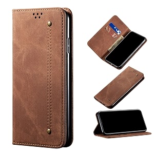 pudini luxury denim leather finish flip cover for oppo reno7 pro 5g  reno 7 pro 5g wallet case cards slot with magnetic closer kickstand flip cover 360 protection - brown