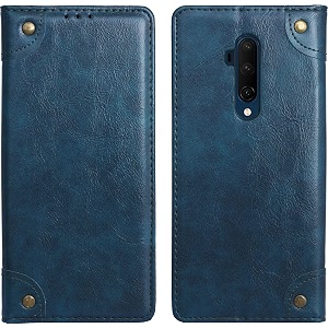 pu leather wallet folio case for oneplus 7t proone plus 7t pro  17t pro flip cover book design pouch with stand amp card slot magnetic push closure - blue