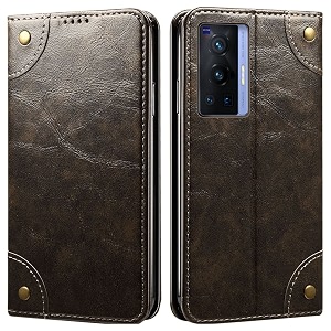 pu leather wallet folio case for vivo x70 pro flip cover book design pouch with stand amp card slot magnetic push closure - grey