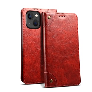 pu leather wallet folio case for apple iphone 13 flip cover book design pouch with stand amp card slot magnetic push closure - red